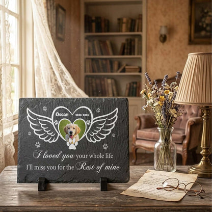 Custom Pet Photo Memorial Slate Stone-Personalized Dog Cat Loss Sympathy Gift-Angel Wings Grave Marker Plaque