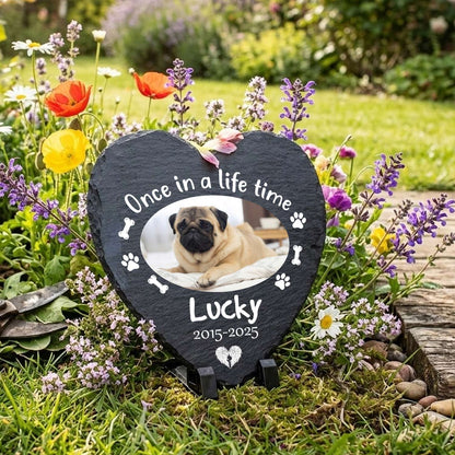 Personalized Cat Memorial Stones with Photo-Heart Shape Custom Slate Cat Loss Gift,Remembrance Stone Plaque with Stand