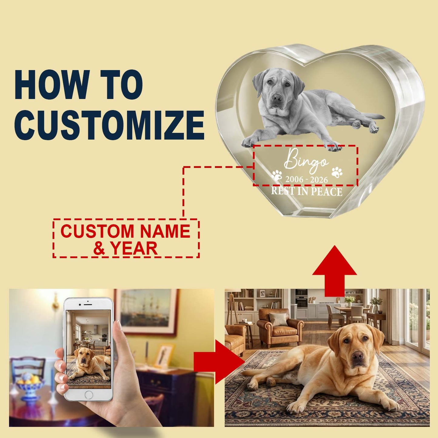 Custom 3D Photo Crystal Pet Memorial Gift-Personalized Dog Remembrance Crystal Laser Engraved in USA