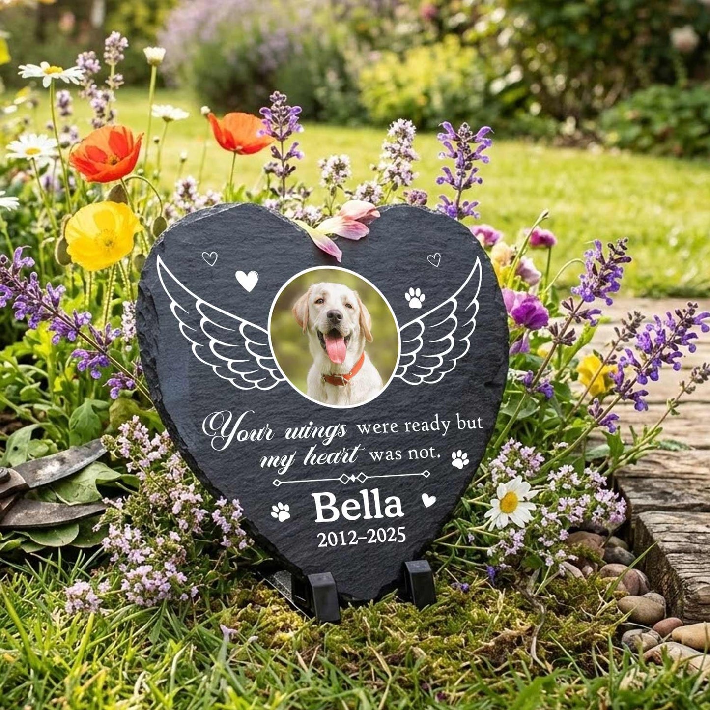 Custom Heart Slate Photo Stone-Your Wings Were Ready Pet Memorial Plaque-Personalized Dog Remembrance Gift