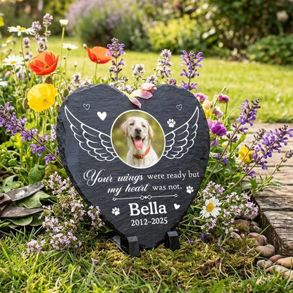 Custom Heart Slate Photo Stone-Your Wings Were Ready Pet Memorial Plaque-Personalized Dog Remembrance Gift