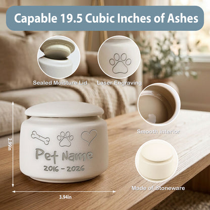 Personalized Dog & Cat Urn for Ashes—Laser Engraved Ceramic Pet Memorial Gift, Rainbow Bridge Sympathy Keepsake, Forever in My Heart