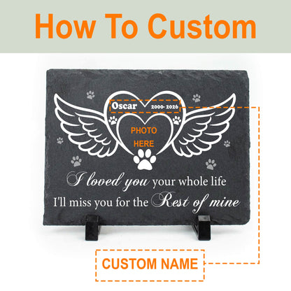 Custom Pet Photo Memorial Slate Stone-Personalized Dog Cat Loss Sympathy Gift-Angel Wings Grave Marker Plaque