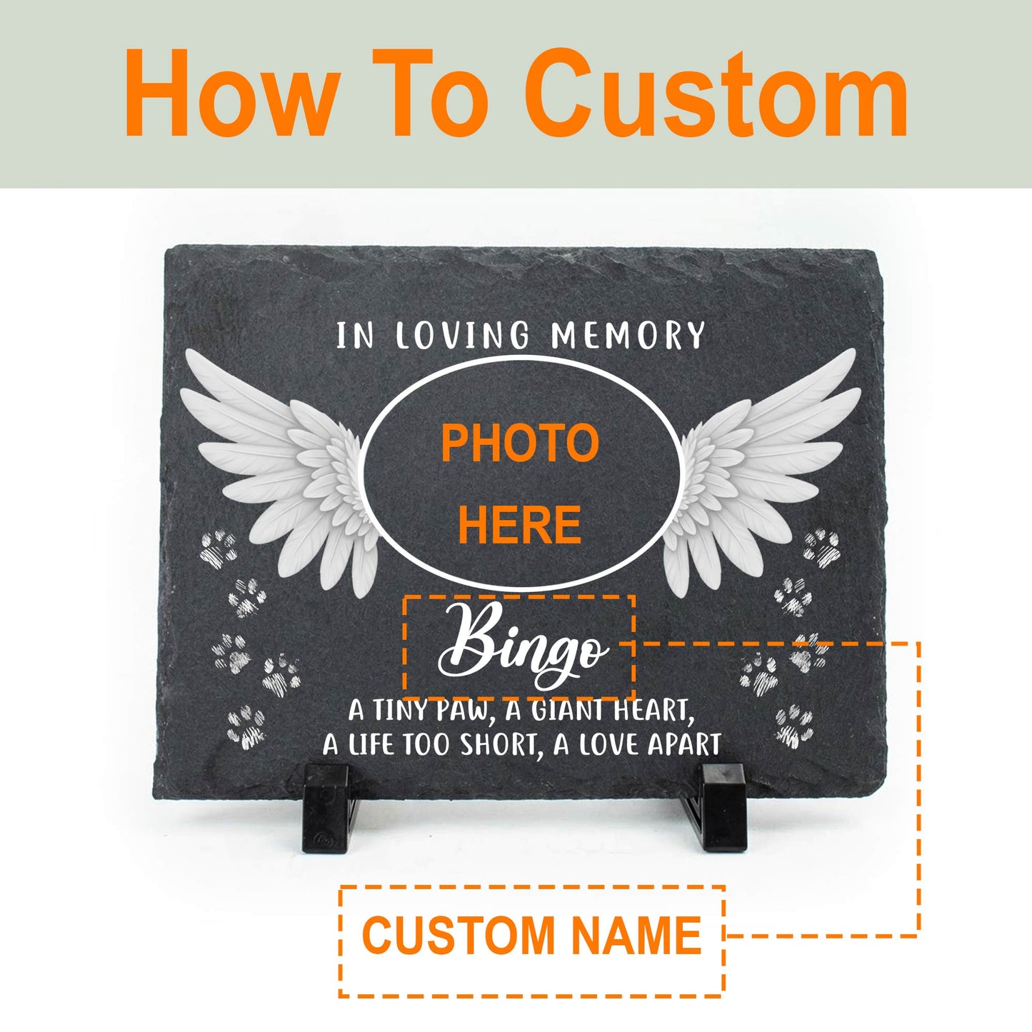 Custom Pet Photo Memorial Slate Stone-Personalized Dog Cat Loss Sympathy Gift-Angel Wings Grave Marker Plaque