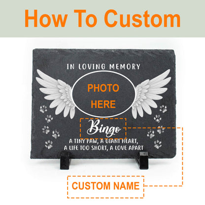 Custom Pet Photo Memorial Slate Stone-Personalized Dog Cat Loss Sympathy Gift-Angel Wings Grave Marker Plaque