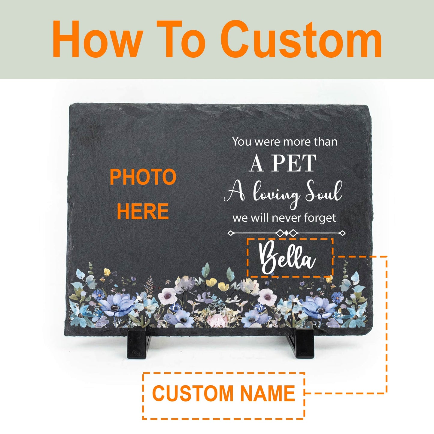Custom Photo Slate Remembrance Plaque-Personalized Pet Loss Gifts for Dogs Cats-Made in USA