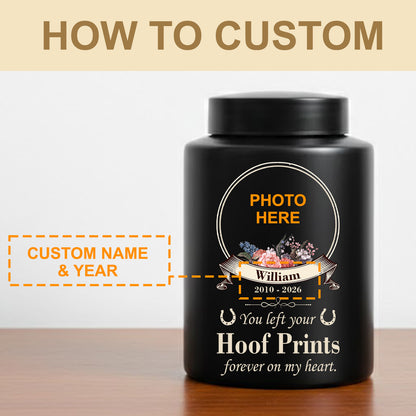 Custom Horse Memorial Urn with Photo-Personalized Equine Pet Loss Ashes Keepsake Jar-Stainless Steel Box