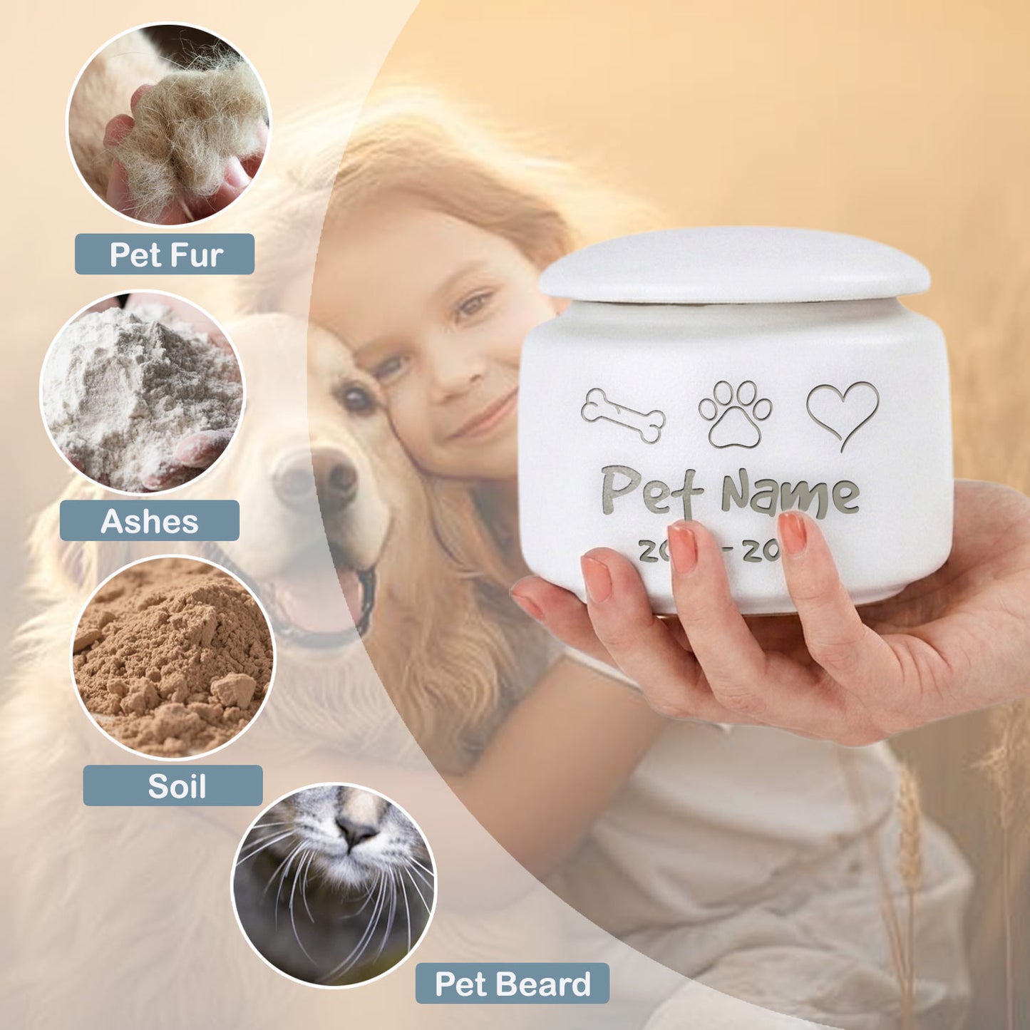 Personalized Dog & Cat Urn for Ashes—Laser Engraved Ceramic Pet Memorial Gift, Rainbow Bridge Sympathy Keepsake, Forever in My Heart