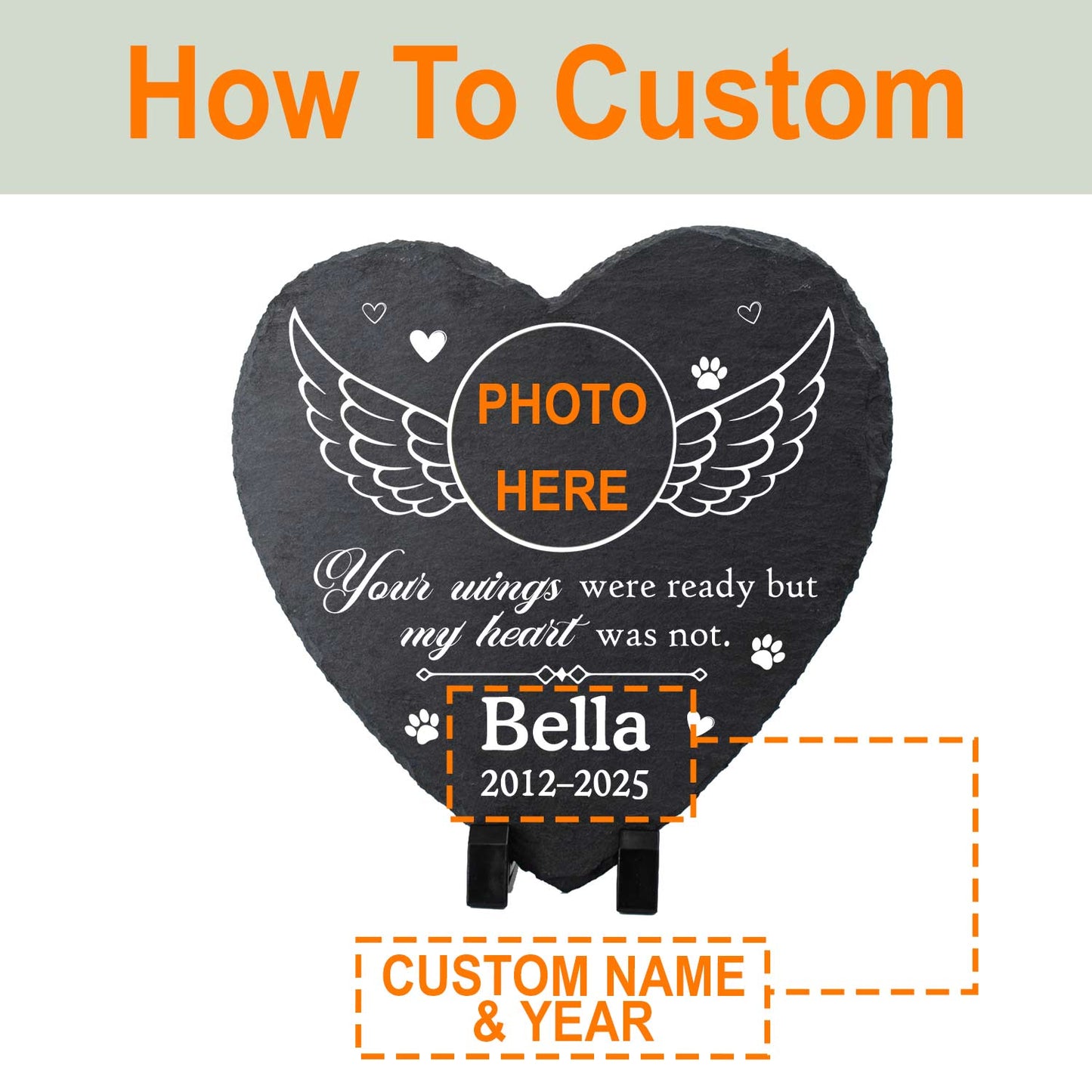 Custom Heart Slate Photo Stone-Your Wings Were Ready Pet Memorial Plaque-Personalized Dog Remembrance Gift