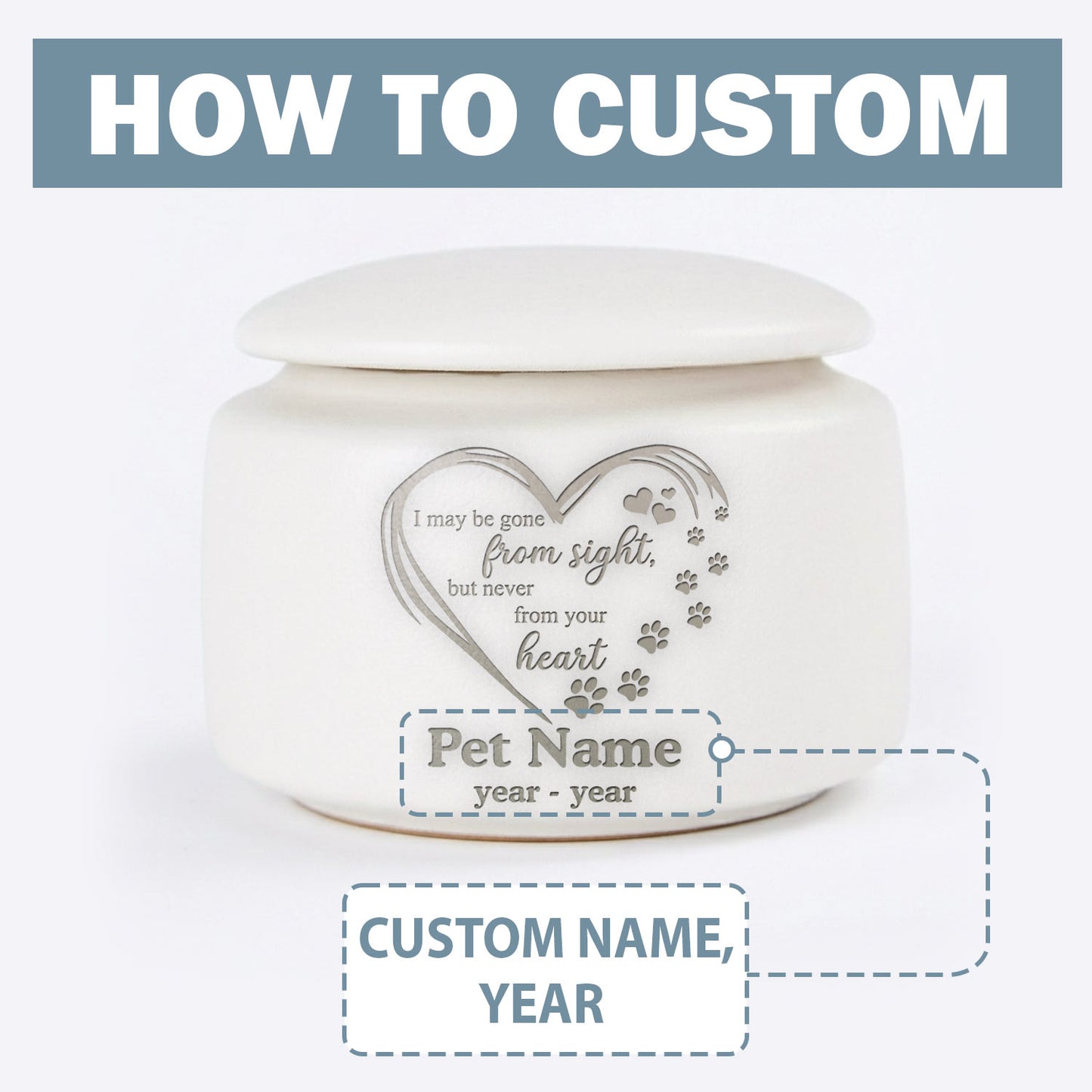 Personalized Ceramic Pet Urn for Ashes—Custom Laser Engraved Dog & Cat Memorial Gift, Rainbow Bridge Keepsake Cremation Urn