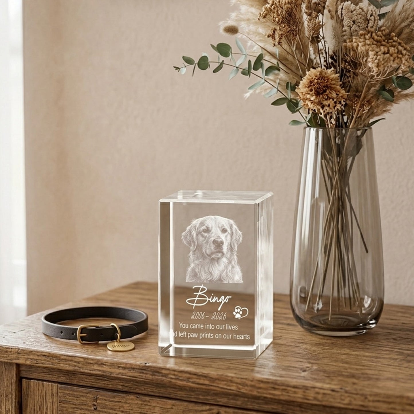 3D Engraved Crystal Photo Pet Memorial, Custom Dog Cat Portrait, Personalized Pet Loss Gift, Sympathy Keepsake Decor-USA Made