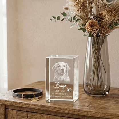 3D Engraved Crystal Photo Pet Memorial, Custom Dog Cat Portrait, Personalized Pet Loss Gift, Sympathy Keepsake Decor-USA Made