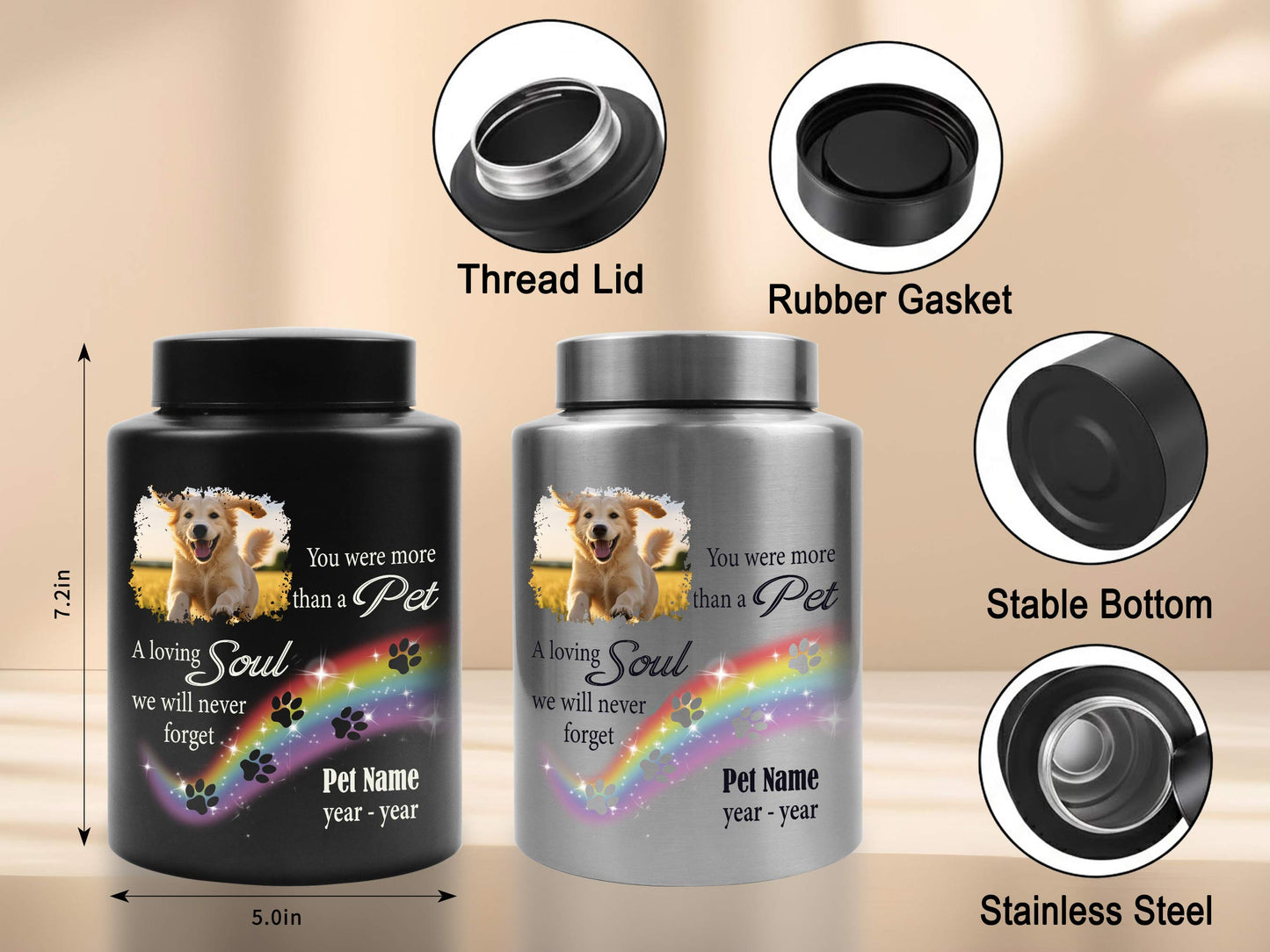 Rainbow Bridge Personalized Pet Urn for Dogs-Custom Dog Cremation Urn with Photo, Unique Pet Loss Memorial Gift