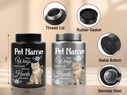 Personalized Cat Urn for Ashes-Custom Cat Memorial Cremation Urn,Stainless Steel Kitten Ashes Jar