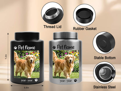 Custom Picture Pet Urn for Ashes-Personalized Pet Urn with Large Photo, Stainless Steel Custom Dog/Cat Urn-7.2 Inch