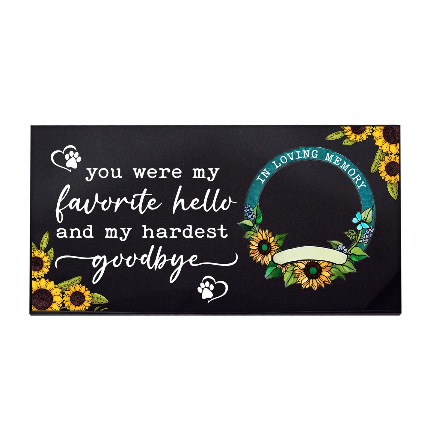 Watercolor Sunflower Pet Memorial Stone with Photo, Colorful Custom Granite Dog Cat Grave Marker, Texas Made
