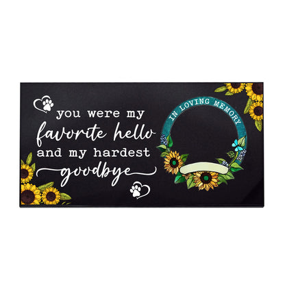Watercolor Sunflower Pet Memorial Stone with Photo, Colorful Custom Granite Dog Cat Grave Marker, Texas Made