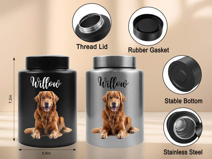 Personalized Dog Urn with Portrait and Name-Stainless Steel Golden Retriever Memorial Ashes Holder