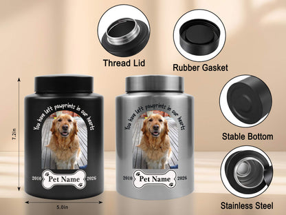 Custom Dog Urn for Ashes with Arch Photo-Personalized Pet Cremation Urn,Stainless Steel Large Pet Ashes Jar